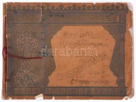 1909 Konstantinápoly (Isztambul), album 48 fekete-fehér fotóval, a címlapon magyar nyelvű ajándékozási bejegyzéssel, zsinórfűzéses papírkötésben, sérült, különvált elülső borítóval, 18x25 cm / Constantinople (Istanbul), album with 48 black-and-white photos, with damaged cover