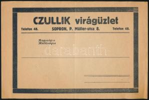 cca 1910-1920 Sopron, Czullik virágüzlet fejléces levelezőlap, apró lapszéli szakadásokkal, 23x15,5 cm