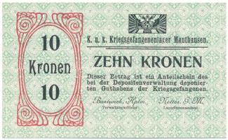 Ausztria / Mauthausen hadifogolytábor 1914-1918 k. 10K "UNGILTIG (érvénytelen)" bélyegzéssel a hátlapon T:UNC Austria / Mauthausen / POW camp ~1914-1918. 10 Kronen "UNGILTIG (invalid)" overprint on the back C:UNC