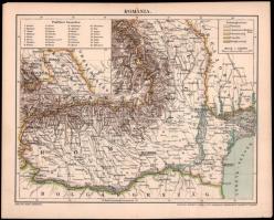cca 1890 Románia térképe, 1:2 200 000, Pallas Nagy Lexikona, kiadja: Posner Károly Lajos és Fia, 24×30 cm