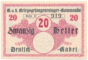 1914-1918 k. Osztrák-Magyar Monarchia / Deutsch Gabel (Jablonné v Podjestsdí) Hadifogolytábor 20h "E 919" szárazpecséttel T:UNC 1914-1918 k. Austro-Hungarian Monarchy / Deutsch Gabel (Jablonné v Podjestsdí) POW camp 20 Heller "E 919" with embossed stamp C:UNC