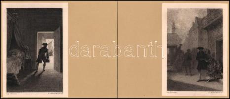 cca 1860 Félix Augustin Milius (1843-1894): Hétköznapi jelenetek, 2 db papírlapra ragasztott rézmets...