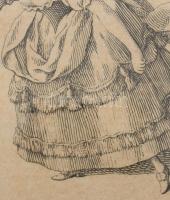 cca 19. század Fiatal nőt ábrázoló rézmetszet, üvegezett keretben, 7,5×6,5 cm, keret: 20×20 cm