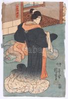 Toyokuni Ugatawa 1856 3 db színezett japán fametszetű kép, Szélein kissé rojtos / 3 Japanese woodblo...