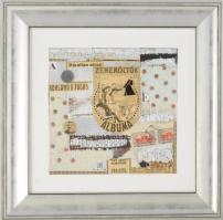 Ajtai Tamás (1952-): New past No. 52. Kollázs, papír, jelzett. Hátoldalán a művész címkéjével. Dekoratív fakeretben. 25x25 cm.