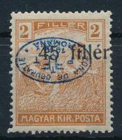 Debrecen I. 1920 (II. lemez) Arató 45f/2f (MBK 27a) balra csúszott fordított felülnyomással, jobbra csúszott értékszámmal, Bodor vizsgálójellel (100.000)