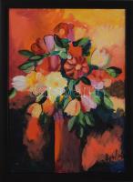 Olvashatatlan jelzéssel (A. Varga Imre?): Csendélet, akril, farost, jelzett, 42×30 cm, fakeretben.