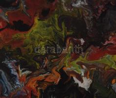 Molnár Attila (1978-2019): Színes kép (cím nélkül), zománcfesték, vászon, jelzett a hátoldalán, 40×4...