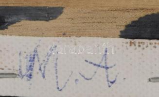 Molnár Attila (1978-2019): Színes kép (cím nélkül), zománcfesték, vászon, jelzett a hátoldalán, 40×4...