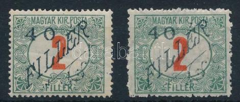 Temesvár II. 1919 Pirosszámú Portó 2f távoli és közeli "0" a 40f felülnyomásban, Bodor vizsgálójellel