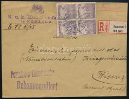 1918 Ajánlott expressz levél Komáromból Bécsbe / Registered express cover to Vienna