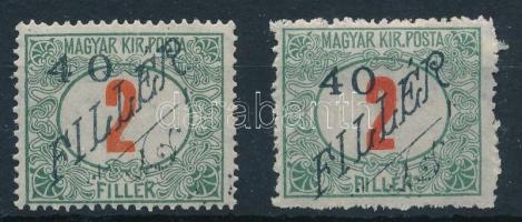 Temesvár II. 1919 Pirosszámú Portó 2f távoli és közeli "0" a 40f felülnyomásban, Bodor vizsgálójellel