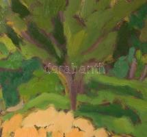 Mártonfi Benke Márta (1958-): Balaton búzamezővel, 2016. Olaj, farost, jelzett. Hátoldalán autográf ...