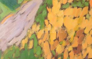 Mártonfi Benke Márta (1958-): Balaton búzamezővel, 2016. Olaj, farost, jelzett. Hátoldalán autográf ...