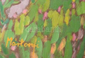 Mártonfi Benke Márta (1958-): Balaton búzamezővel, 2016. Olaj, farost, jelzett. Hátoldalán autográf ...