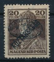 Debrecen I. 1919 (II. lemez) Károly/Köztársaság 20f, Bodor vizsgálójellel (17.000)