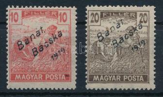 Bánát-Bácska 1919 Magyar Posta 10f, 20f, Bodor vizsgálójellel (36.000)
