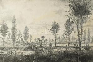 Gross Arnold (1929-): Nyár. Rézkarc, papír, jelzett, kartonra kasírozva, kissé foltos, 23×34 cm