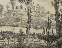 Gross Arnold (1929-): Nyár. Rézkarc, papír, jelzett, kartonra kasírozva, kissé foltos, 23×34 cm