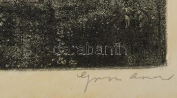 Gross Arnold (1929-): Nyár. Rézkarc, papír, jelzett, kartonra kasírozva, kissé foltos, 23×34 cm