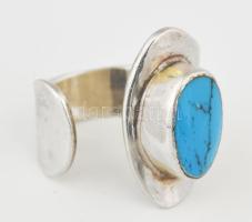 Ezüst(Ag) modern gyűrű türkizzel, jelzett, méret: 58, bruttó: 11,1 g