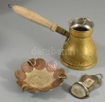 3 db fém tágy: kávé kiöntő, érte hamus, szenteltvíz tartó