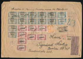 Nagyvárad 1921 Külföldre küldött ajánlott üzleti levél ellenőrzés után a hátoldalon körcímkékkel leragasztva és cenzúrabélyegzővel ellátva, a levél feladója a Kemény Nagyváradon, címzettje Siegmund Hartig Berlinben, Bodor tanúsítvánnyal