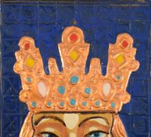Királynő, tűzzománc kép, fa keretben 10x26 cm, 20x36 cm