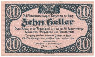 Ausztria / Katzenau Hadifogolytábor Linz közelében 1914-1918 k. 10h T:UNC Austria / Katzenau bei Linz POW camp ~1914-1918. 10 Heller C:UNC