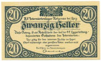 Ausztria / Katzenau Hadifogolytábor Linz közelében 1914-1918 k. 20h T:UNC Austria / Katzenau bei Linz POW camp ~1914-1918. 20 Heller C:UNC