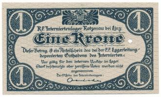 Ausztria / Katzenau Hadifogolytábor Linz közelében 1914-1918 k. 1K egy lyukkal érvénytelenítve T:UNC Austria / Katzenau bei Linz POW camp ~1914-1918. 1 Krone cancelled by hole C:UNC