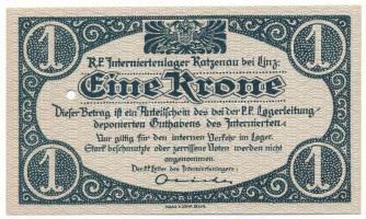 Ausztria / Katzenau Hadifogolytábor Linz közelében 1914-1918 k. 1K egy lyukkal érvénytelenítve T:UNC...