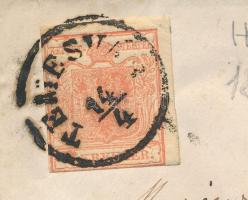 1852 3kr HP Ib. túlbérmentesített helyi levélen, nagyon ritka! / 3kr HP Ib. on local overfranked cov...