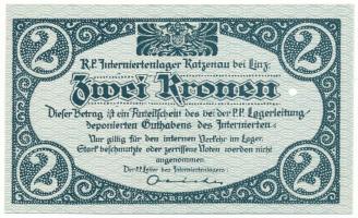 Ausztria / Katzenau Hadifogolytábor Linz közelében 1914-1918 k. 2K egy lyukkal érvénytelenítve T:UNC Austria / Katzenau bei Linz POW camp ~1914-1918. 2 Kronen cancelled by hole C:UNC