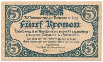 Ausztria / Katzenau Hadifogolytábor Linz közelében 1914-1918 k. 5K három lyukkal perforálva T:UNC,AU Austria / Katzenau bei Linz POW camp ~1914-1918. 5 Kronen perforated with three holes C:UNC,AU
