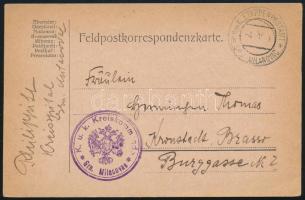 1916 Tábori posta levelezőlap / Field postcard "K.u.k. Kreiskommando Grm. Milanovac" + "EP MILANOVAC"