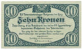 Ausztria / Katzenau Hadifogolytábor Linz közelében 1914-1918 k. 10K három lyukkal perforálva T:UNC,A...