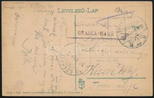 1919.05.06. Képeslap román fogságba visznek tartalommal, Oradea-Mare cenzúrával / Censored postcard