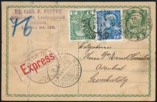 1911 Csőpostán továbbított expressz levelezőlap "BRÜNN" - Szombathely / Express postcard "BRÜNN" + "WIEN" - "SZOMBATHELY"