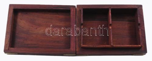Fa kártyatartó doboz réz intarziával, hibátlan, 12x15 cm