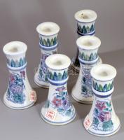 Kínai 6 darabos gyertyatartó garnitúra, címkével jelzett, m: 12 cm