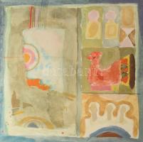 Végvári János (1927-1994): Népi harmónia. Akvarell, papír. Jelzett. Hátoldalán Artunion címkéjével. Lapszéli apró szakadással. 35×35 cm