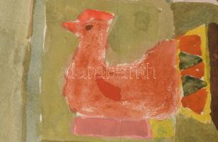 Végvári János (1927-1994): Népi harmónia. Akvarell, papír. Jelzett. Hátoldalán Artunion címkéjével. ...