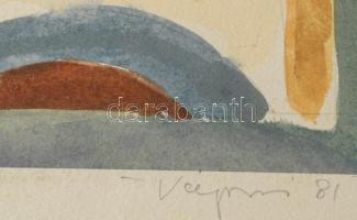 Végvári János (1927-1994): Népi harmónia. Akvarell, papír. Jelzett. Hátoldalán Artunion címkéjével. ...