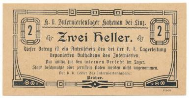 Ausztria / Katzenau Hadifogolytábor Linz közelében 1914-1918 k. 2h T:UNC Austria / Katzenau bei Linz POW camp ~1914-1918. 2 Heller C:UNC