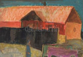 Iványi Ödön (1918-1985): "Falurész", 1966. Akvarell, papír. Jelzett. Paszpartuban. Hátoldalán autográf felirattal. 33,5×49 cm