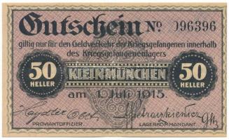 Ausztria / Kleinmünchen Hadifogolytábor 1915. 50h "096396" T:F szép papír Austria / Kleinmünchen POW camp 1915. 50 Heller "096396" C:F fine paper