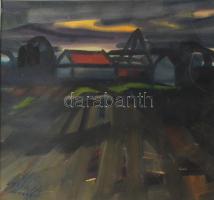 Lázár Pál (1912-1970): Este, 1966. Akvarell, karton. Jelzett. Hátoldalán autográf felirattal és Képcsarnok Vállalat címkéjével. Paszpartuban. Apró sérülésekkel. 31×33,5 cm.