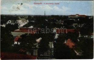 1938 Jászapáti, városlátkép részletei, Főszolgabírói hivatal és polgári leány iskola, gimnázium. Koczka Andor kiadása (r)