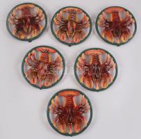 6 darab rákmintás festett öntöttvas edényalátét, 3 lábon állnak, d: 14,5 cm